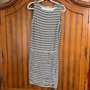 Black and White Striped Sleeveless RUCHED Dress